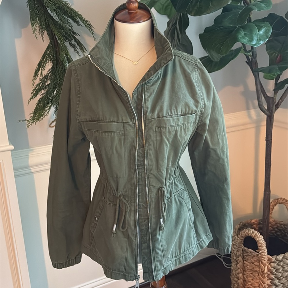 Utility Canvas Coat in Olive Green